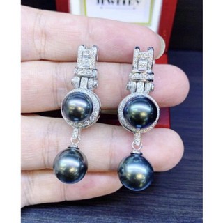 ART DECO MASTERPIECE! Genuine Tahitian, South Sea Pearls &amp; TOP Grade Diamonds, set in one of a kind, chandelier earrings