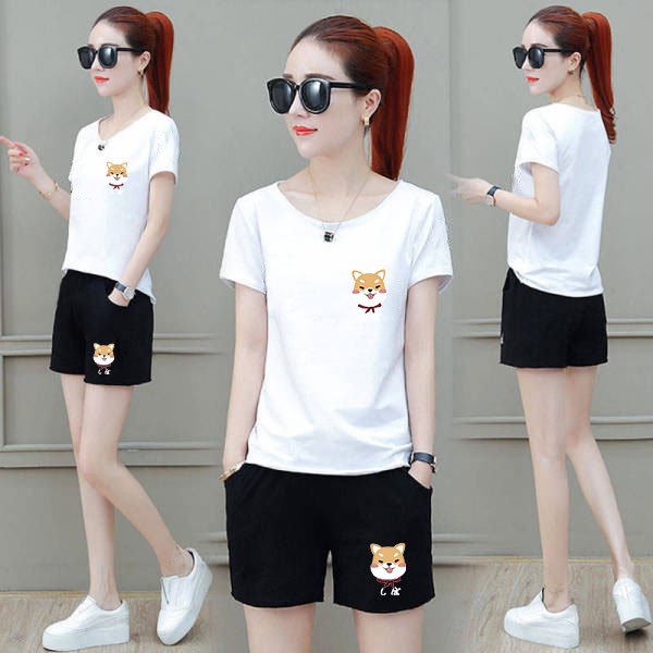 **MM443+YY358**ชุดเซ็ทสตรีแฟชั่นแขนสั้น+กางเกงขาสั้น  4สีให้เลือก