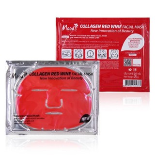 แผ่นคลอลาเจนมาร์คสูตรไวท์แดง ยี่ห้อมูดส์ สีแดง 60 กรัม ( Moods Collagen Red Wine facial mask New Innovation of beauty)ช