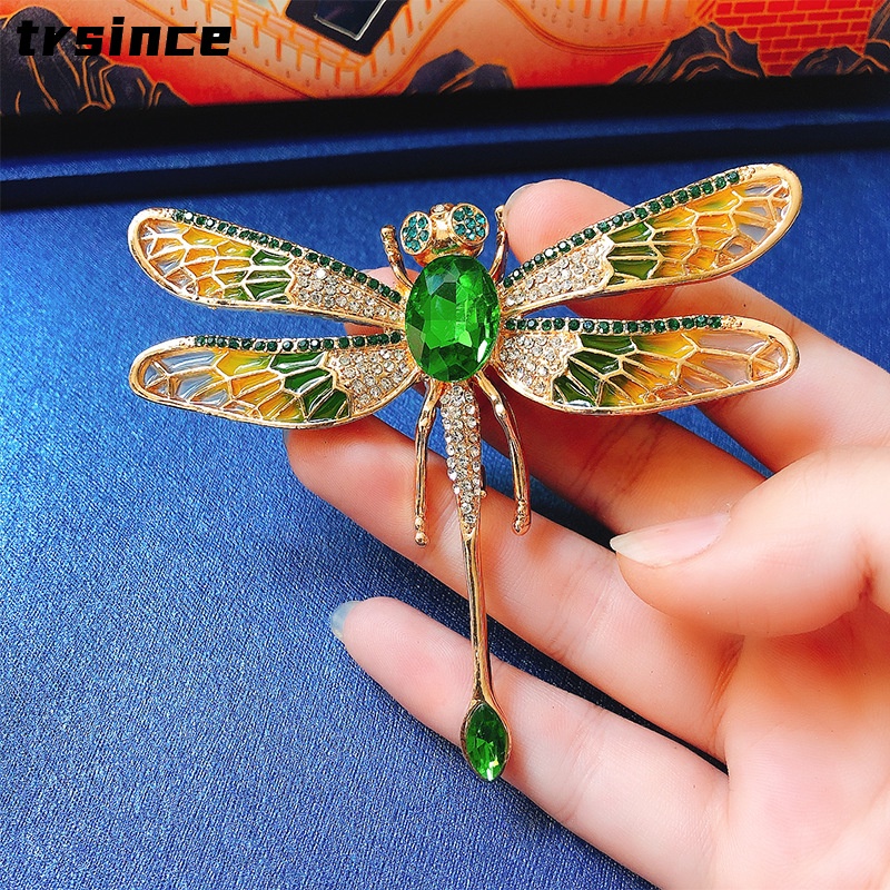 เข็มกลัด รูปแมลงปอ ประดับเพชรเทียม ขนาดใหญ่ แฟชั่นสําหรับผู้หญิง