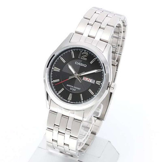 Win Watch shop Casio รุ่น MTP1335D1AVนาฬิกาข้อมือผู้ชาย สายสแตนเลส หน้าปัดสีดำ สุดหรู