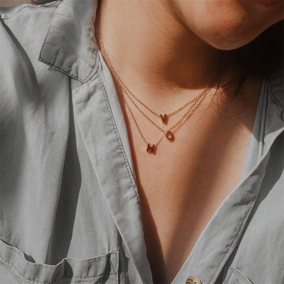 แฟชั่นผู้หญิง ชุบทอง ตัวอักษรเริ่มต้น A-Z จี้สร้อยคอโซ่ เสื้อกันหนาว สร้อยคอ ชื่อ - รูปที่ 7