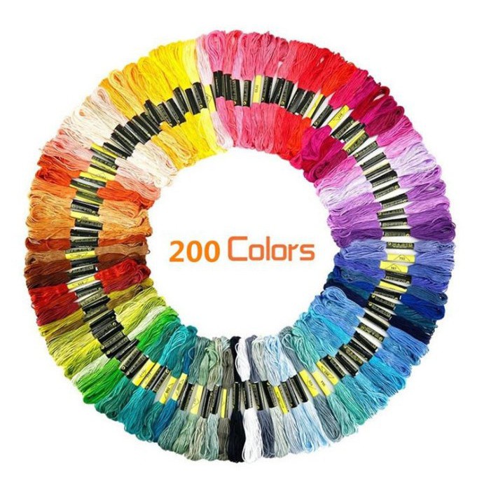 ด้ายเย็บปักถักร้อย 200 สีไม่มีซ้ําพรีเมี่ยมสายรุ้งสี DMC เย็บปักถักร้อยไหมขัดฟันงานฝีมือ DIY ด้ายฝ้าย 100%