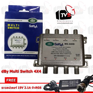 dBy Multi Switch 4X4 สำหรับสัญญาณดาวเทียม ย่านความถี่ 950-2150MHz แถม อะแอปเตอร์19V2.1AหัวRG6