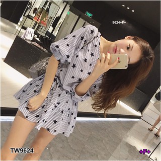 👗Pfashion [ส่งไว!!🚛] P9624 เดรสลายดาว มาเชือกผูกเอว  star pattern dress