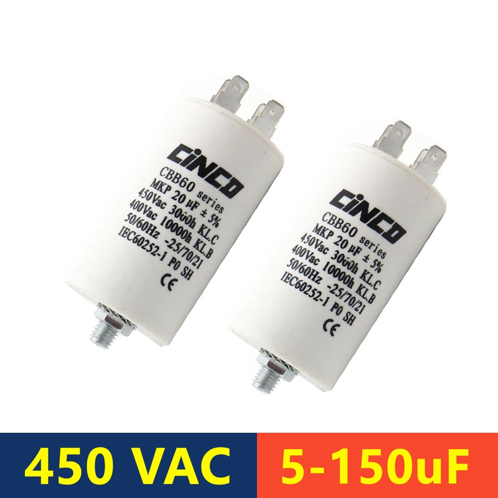 2PCS X 400V 450V CBB60 CBB65 5UF -150UF มอเตอร์ Run Capacitors 4pin ลวด SH AC เริ่มต้น 450VAC ปั๊มน้