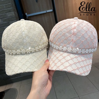 Ellastore123 หมวกเบสบอล ผ้าตาข่าย ประดับไข่มุกเทียม ปรับขนาดได้ สําหรับชีวิตประจําวัน