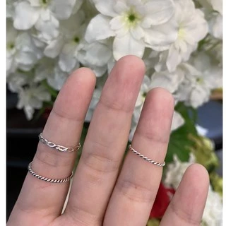[RainbowSilver]🌈แหวนนิ้วก้อย เงินแท้92.5% เกลียว เชือก ลายสวยชัด แหวนเกลียวรมดำ แหวนถักเงา 🌈มินิมอล R060121