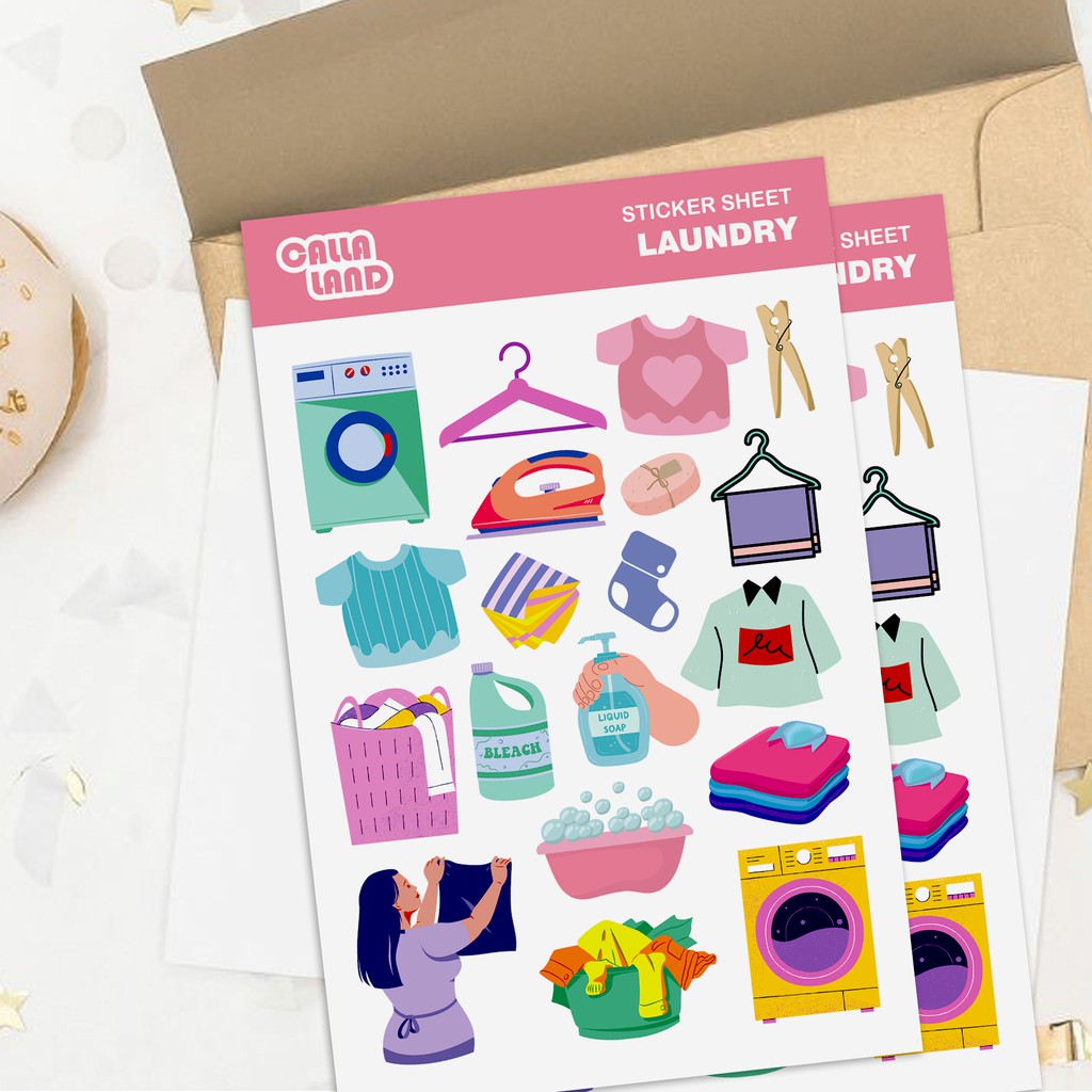 Calla Land 19 ชิ้นสติ๊กเกอร์แพ็ค [LAUNDRY] Aesthetic Journal Decoration Planer ไดอารี่สมุดภาพ
