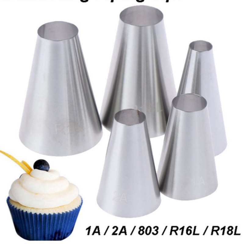 🍰BY🍰หัวบีบแต่งเค้กปากกลม เบอร์R18L R16L 1A 2A 3A ชุด5ชิ้น ตกแต่งขนมเค้ก