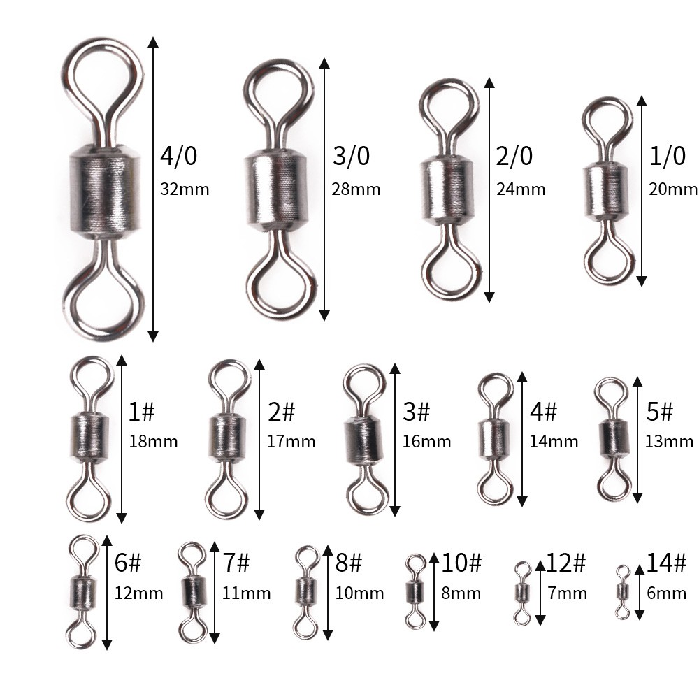 HENGJIA 50PCS/Bag Fishing Barrel Bearing Rolling Swivel Solid Ring LB Lures Connector 15 Size Fishing Tackle Accessories Fish Tool