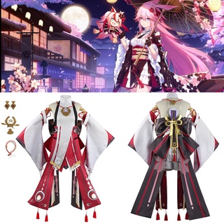 Genshin Impact Yae Cosplay Suit Miko Guuji Yae Costume Uniform Outfits Halloween