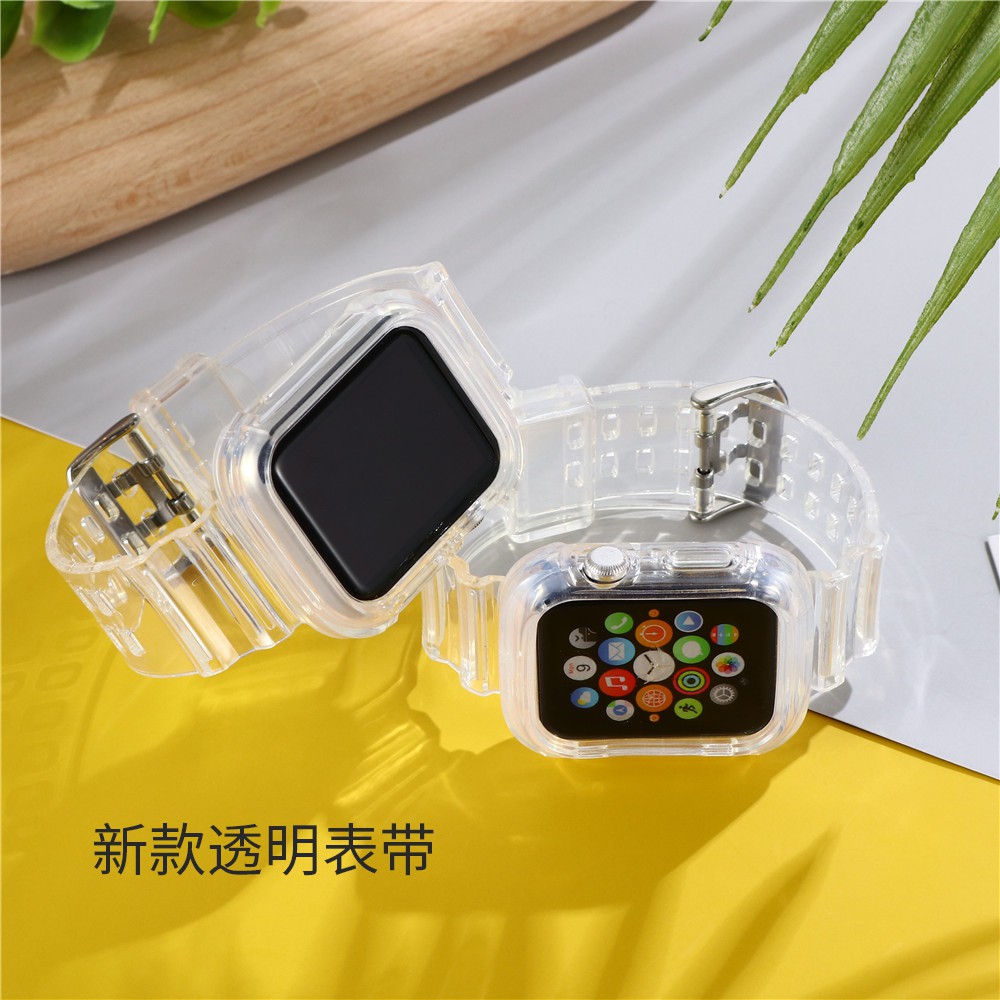 38/40/42/44/45/41mm Full Clear Transparent Silicone Watch Strap Band + Case One-piece Design for Apple Watch Series 7 6 5 4 3 2 1