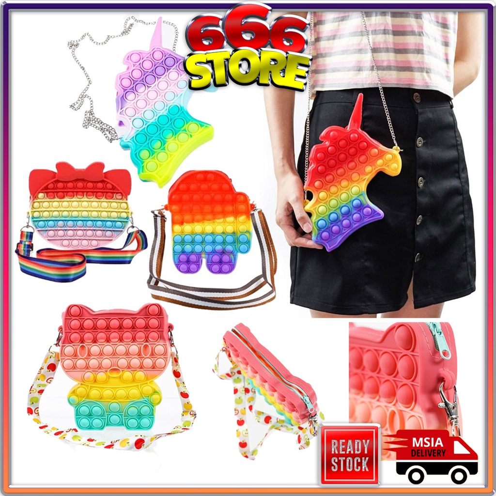 Sling Bag Pop It Bag Kitty, Amoungus, Unicorn Fashion Bag Kids Present Kids keeping Bag Budak Hadiah
