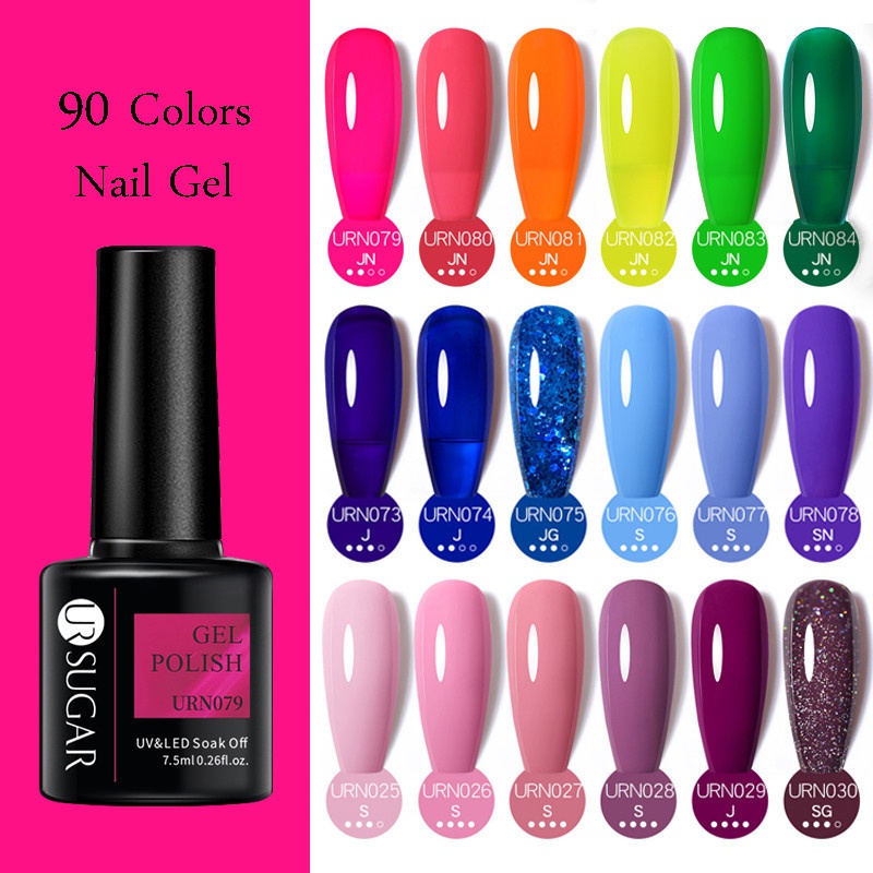 Ur SUGAR 7.5ML เจลสีชมพูสีแดงสีเขียวนีออนเล็บเจล Glitter Nude Soak Off LED เล็บเจล
