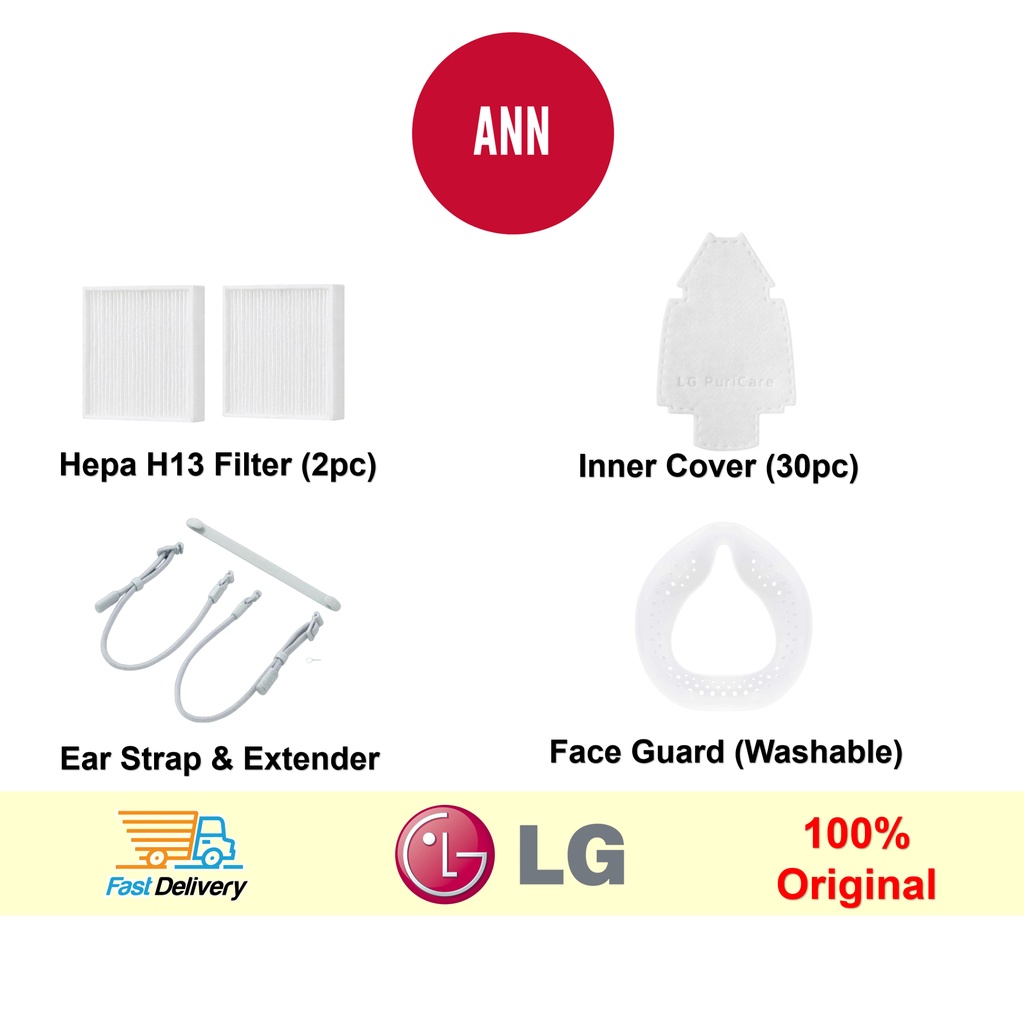 LG Puricare HEPA Filter / Inner Cover Filter / Face Guard / Ear Strap & Strap Extender สําหรับ LG Pu