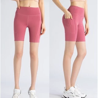 SALE LULU กางเกงเลกกิ้งขาสั้น มีกระเป๋าข้าง ผ้านิ่มลื่น ใส่สบายไม่อึดอัด กางเกงโยคะ กางเกงฟิตเนส YOGA-023