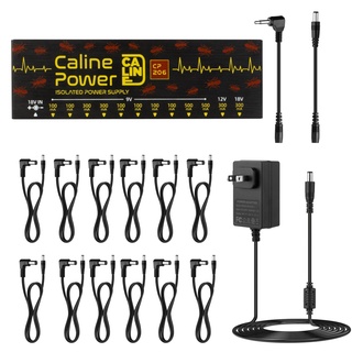 Caline CP-206 พาวเวอร์ซัพพลาย 12 เอาท์พุท สําหรับเอฟเฟคกีตาร์ 9V 12V 18V พร้อมอะแดปเตอร์ &amp;amp; อุปกรณ์เสริมสายเคเบิล 14 ชิ้น