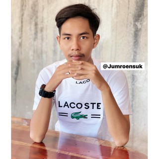 ใหม่!! เสื้อยืดพื้น งานปัก~งานป้าย🔖  Lacoste. สกรีนคอเสื้อ No.31 SMLXL