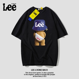 เสื้อยืดแขนสั้น ผ้าฝ้าย พิมพ์ลายหมี Lee สําหรับผู้ชาย และผู้หญิงS-5XL