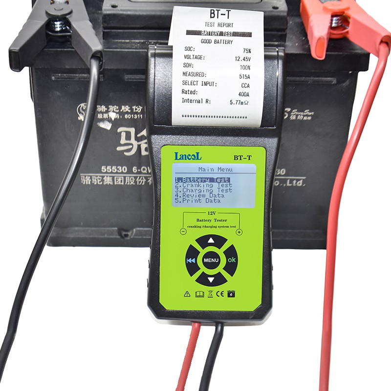 Lancol เครื่องวิเคราะห์เครื่องทดสอบแบตเตอรี่รถยนต์ดิจิตอล 12V พร้อมเครื่องพิมพ์สําหรับ CCA Cranking ชาร์จเครื่องมือวินิจฉัย