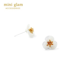 Miniglam White Field Rose Stud Earrings ต่างหูดอกไม้ฟิลโรสสีขาว