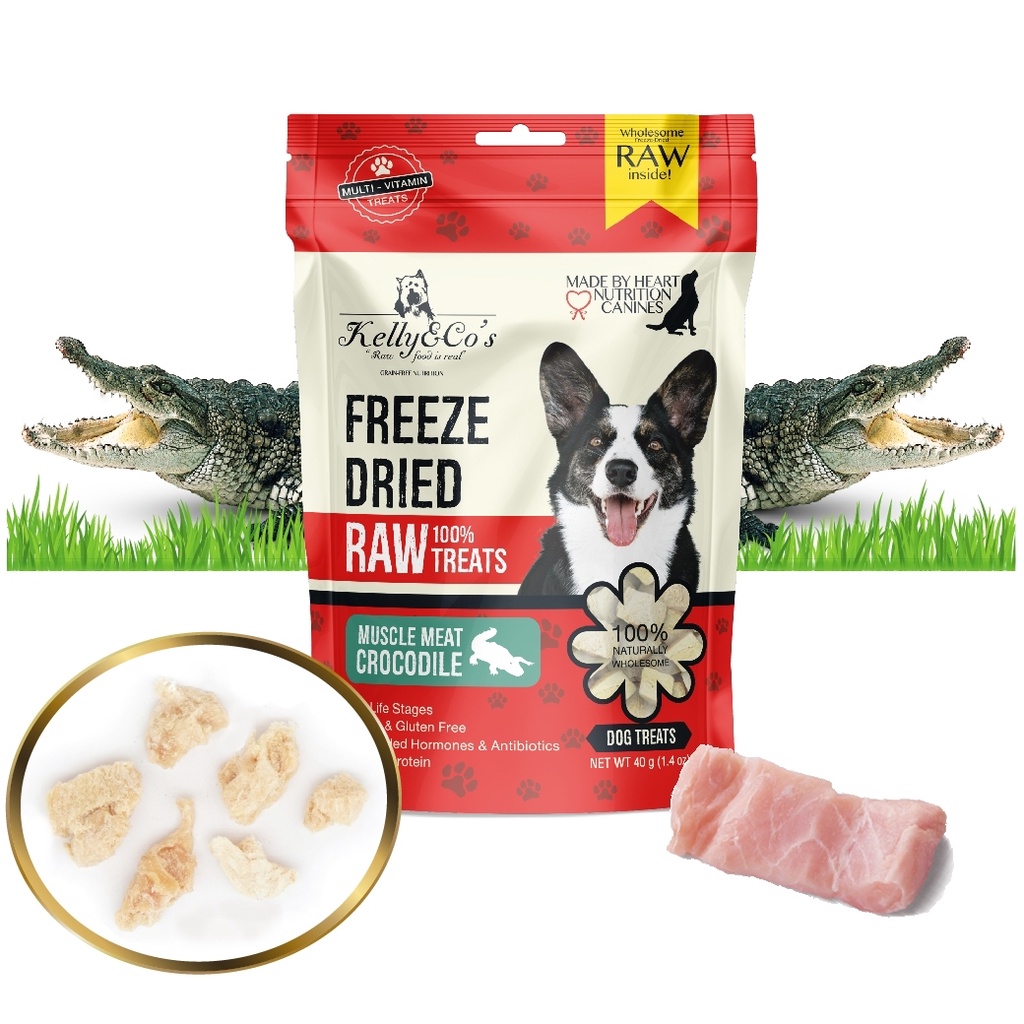 เคลลี่แอนด์โค ขนมสุนัข ซิงเกิ้ลทรีทส์ ขนมฟรีซดราย เนื้อจระเข้ (Freez-dried Crocodile) 40 g.