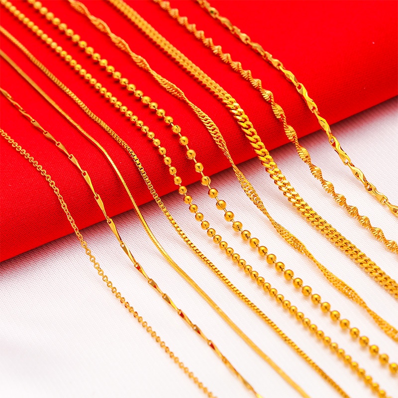 เครื่องประดับผู้หญิง สร้อยคอโซ่ทองเหลือง ชุบทอง 916