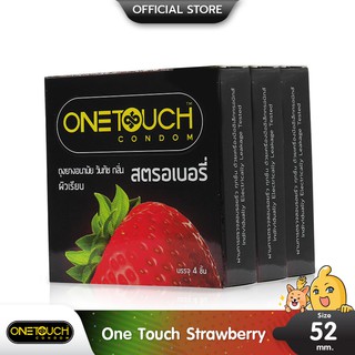 Onetouch Strawberry ถุงยางอนามัย หอมกลิ่นสตรอเบอรี่ ผิวเรียบ ขนาด 52 มม. บรรจุ 3 กล่อง (9 ชิ้น)