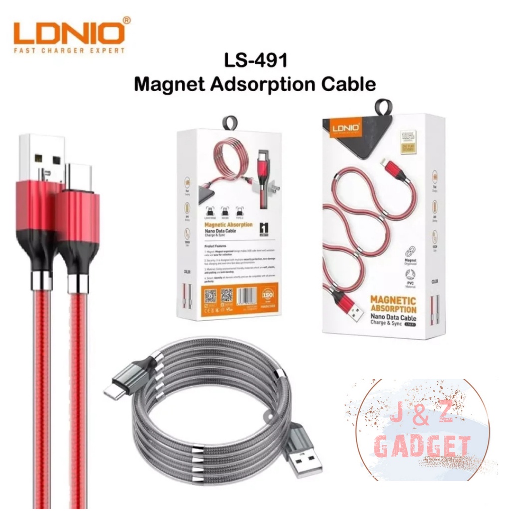 [J&Z] LS491 Type-C 2.4A Magnetic Absorption Nano Data & Charging Cable - สีเทาสี