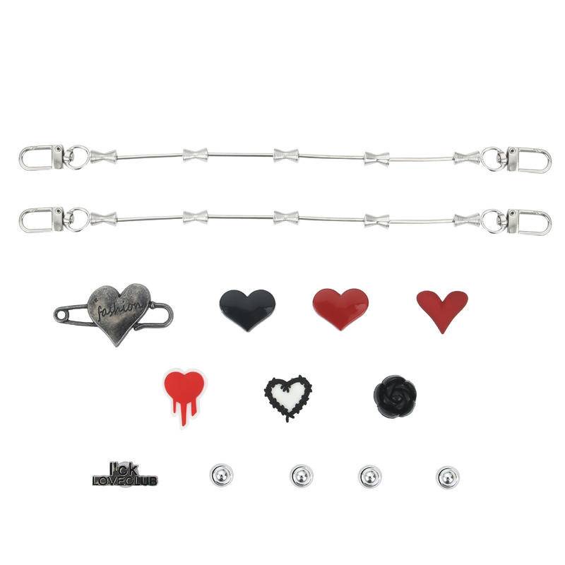 【🎈Ooyoudo】ใหม่ กําไลข้อมือ โลหะ สีดํา สีแดง DIY สําหรับตกแต่ง croc Charms Jibz【แตะผู้หญิง jibitz อุปกรณ์เสริม】
