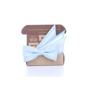 เซ็ทหูกระต่ายและผ้าเช็ดหน้าสูทสีฟ้าอ่อน-Sky Blue Silk Satin Bowtie set