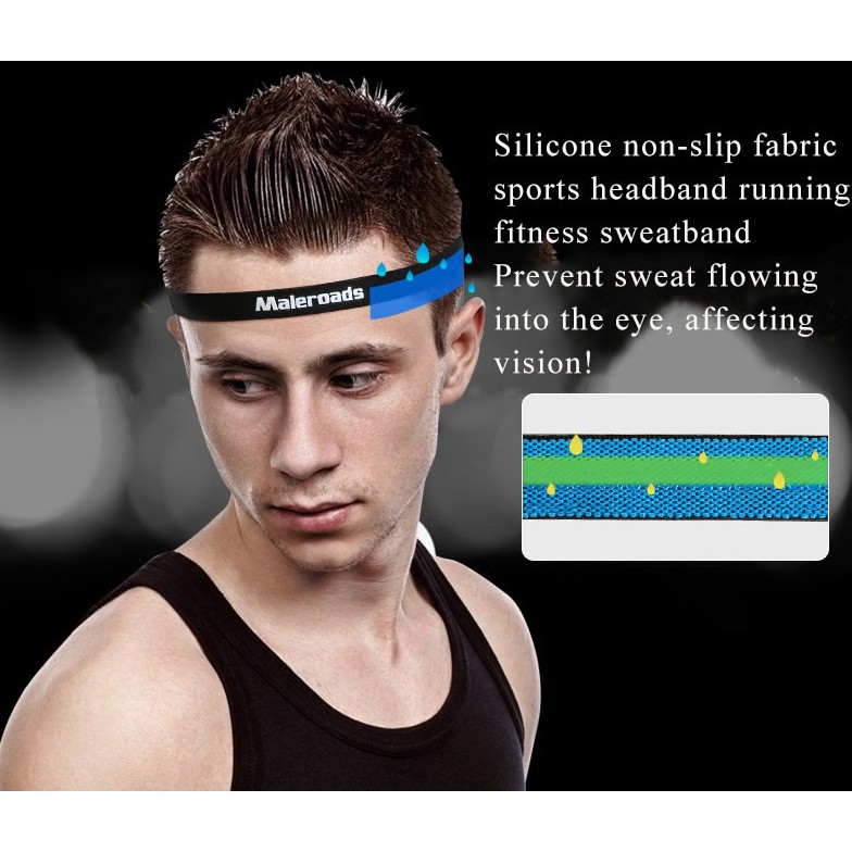 สายคาดศีรษะกันเหงื่อสำหรับเล่นกีฬา สีดำ Maleroads Sport Headband Men Women Head Sweat Band.