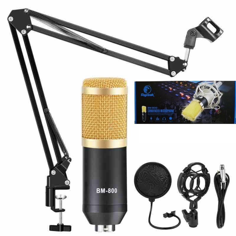 Razeak BM-800 ชุดขาตั้งไมค์โครโฟน +ไมค์โครโฟน STUDIO MICROPHONE ของแท้ สีดำทอง