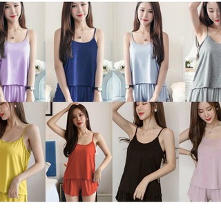 🌿SHOP MKL ชุดนอนมินิมอล 10 สีงานป้ายเกาหลี ชุดนอนสายเดี่ยว+ข…