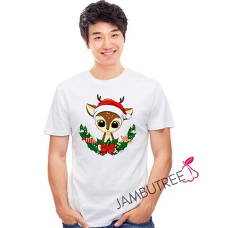 เสื้อยืดผ้าฝ้าย เสื้อยืดคริสต์มาสJambutree Funny Merry Christmas Party Celebration Cute Reindeer Fashion Unisex Graphic