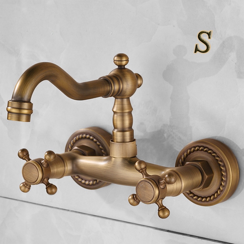 Newbasin Faucets Antique Brass Wall Mounted Kitchen Bathroom Sink