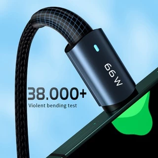 Essager สายชาร์จโทรศัพท์มือถือ usb type c 6A 66W พร้อมไฟ LED ชาร์จเร็วมาก สําหรับโทรศัพท์มือถือ