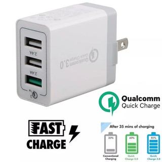 หัวชาร์จด่วนRP QC 3.0 3 ช่อง USB พอร์ท ของแท้ Quick Charger ชาร์จเร็ว100% ใช้ได้กับสมาร์ตโฟนทุกค่ายทุกร่น รับประกัน1ปี