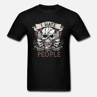 T-shirt  เสื้อยืด พิมพ์ลายหัวกะโหลก I Hate People แฟชั่นสําหรับผู้ชายS-5XL