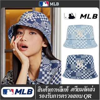 หมวก MLB แท้ NY Monogram/Checker Board Bucket Hat ใหม่ หมวกบักเก็ต หมวกกันแดด HT860