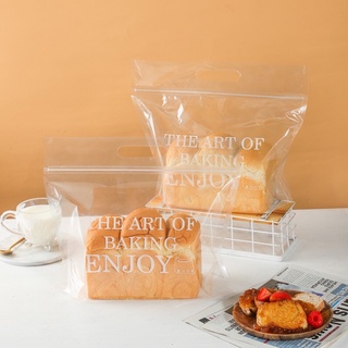 (แพค50ใบ)ถุงขนมปังซิปล้อคใส 450กรัมพิมพ์ลาย THE ART OF BAKING ENJOY