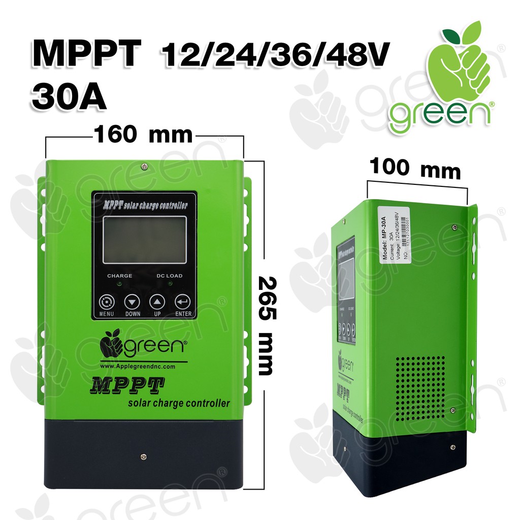 Applegreen MPPT Solar Control charger 12V-48V 30A Auto detection Efficiency 99% ใช้กับระบบโซล่าเซลล์
