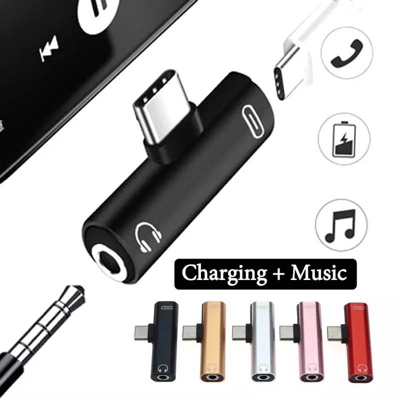 Dual Port Type-CถึงType-C 3.5 มม.Aux Audio Charger Adapterสนับสนุนเพลงชาร์จอะแดปเตอร์สำหรับXiaomi Huawei