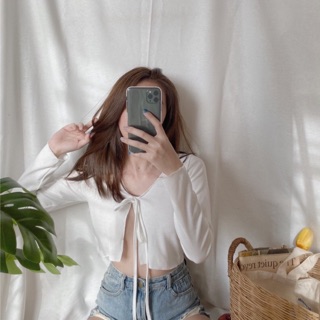 Allshoppa ส่งทันที! ☀️Hannah knit crop ครอปไหมพรมร่อง ผูกโบว์อก 🌈