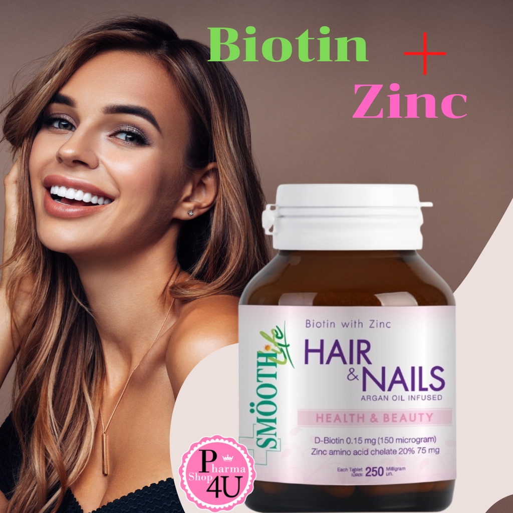 Smooth E Life Biotin & Zinc HAIR & NAILS 90เม็ด อาหารเสริม ตัวช่วย แก้ปัญหา เส้นผม ผิว & เล็บ #9912