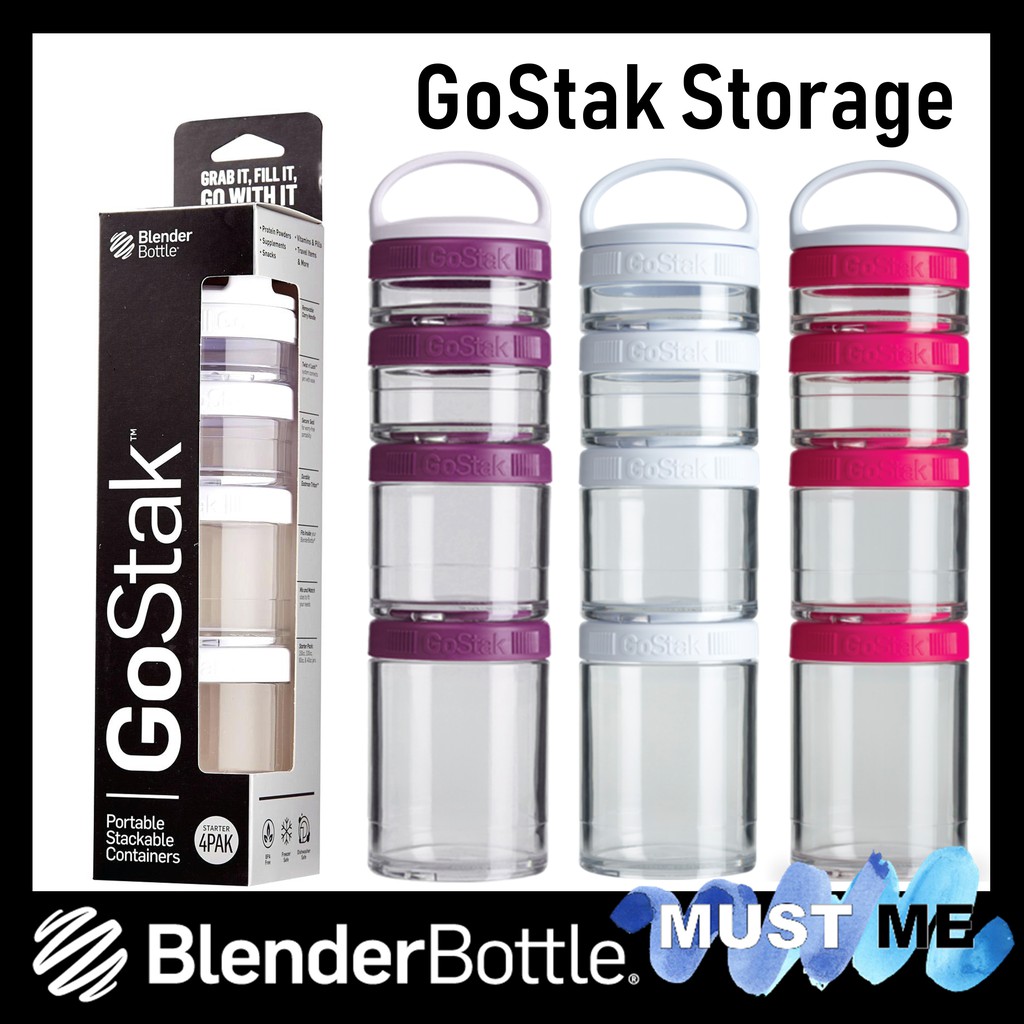 BlenderBottle GoStak Storage Starter Pak คอนเทนเนอร์ Blender Bottle เก็บเวย์โปรตีน 3 ชั้น 4 ชิ้น