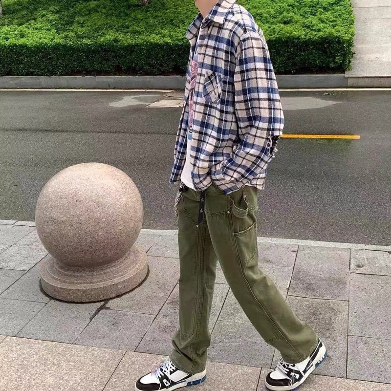 Spenzer.street | Double knee cargo กางเกงยีนส์ทรงกระบอกเล็ก เสื้อผ้าแฟชั่น สตรีท ยังโอม ฮิต 2022 มาใหม่