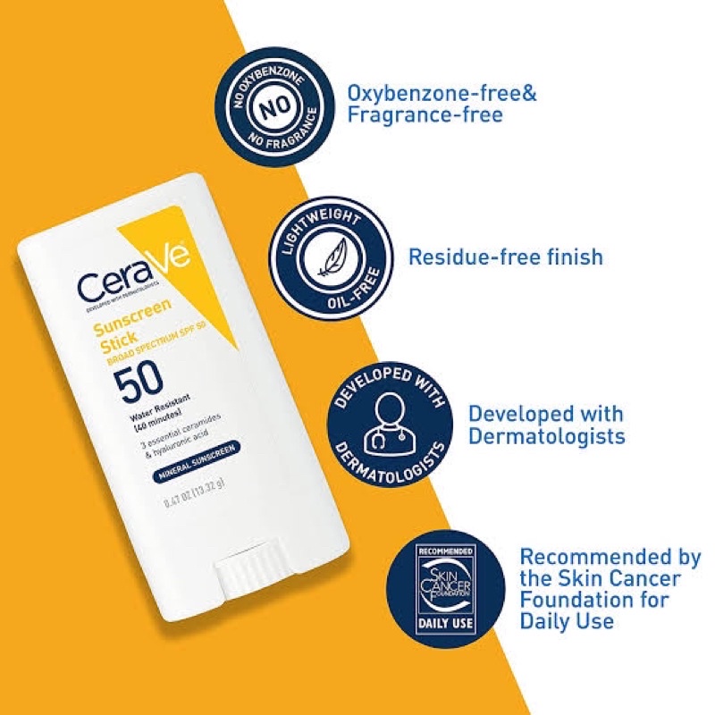 0.47ออน กันแดด CaraVe sunscreen spf50 {แบบสติ๊ก} Invisible ZINC เนื้อบางเบา OilFree ไม่มัน ไม่อุดตัน