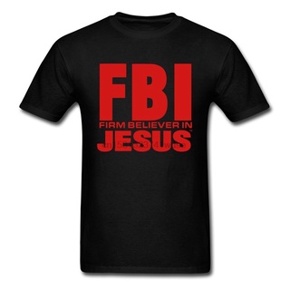 เสื้อยืด พิมพ์ลายตัวอักษร Fbi FIRM BELIEVER IN JESUS สีดํา สไตล์ฮิปฮอป สําหรับผู้ชายS-5XL